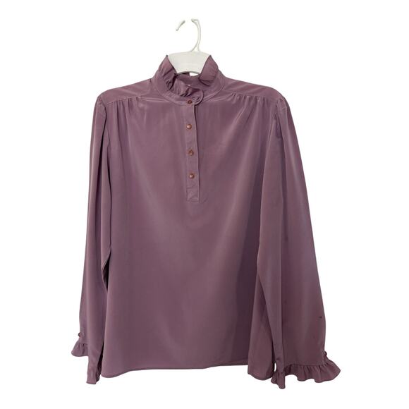 VTG 80s Pink Long Sleeve Blouse Size Large Pearl Buttons Ruffle Coquette Classic - Picture 1 of 8